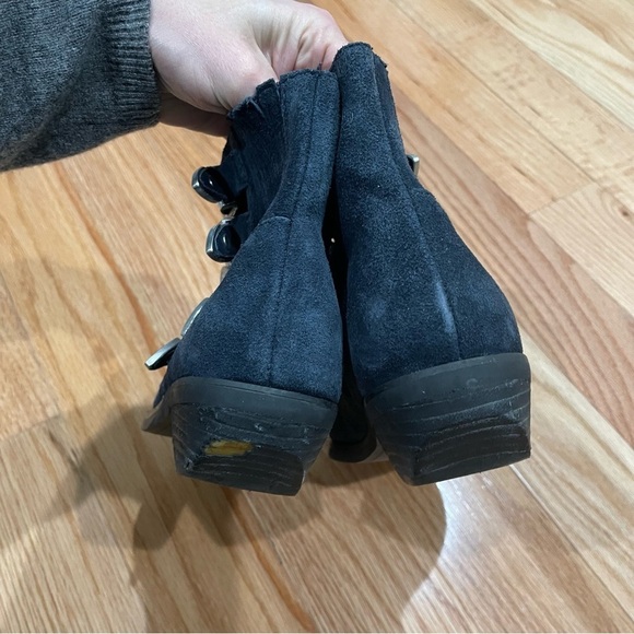 Anthropologie Kelsi Dagger Blue Suede Buckle Pointed Toe Western Ankle Booties 7 - Picture 4 of 7
